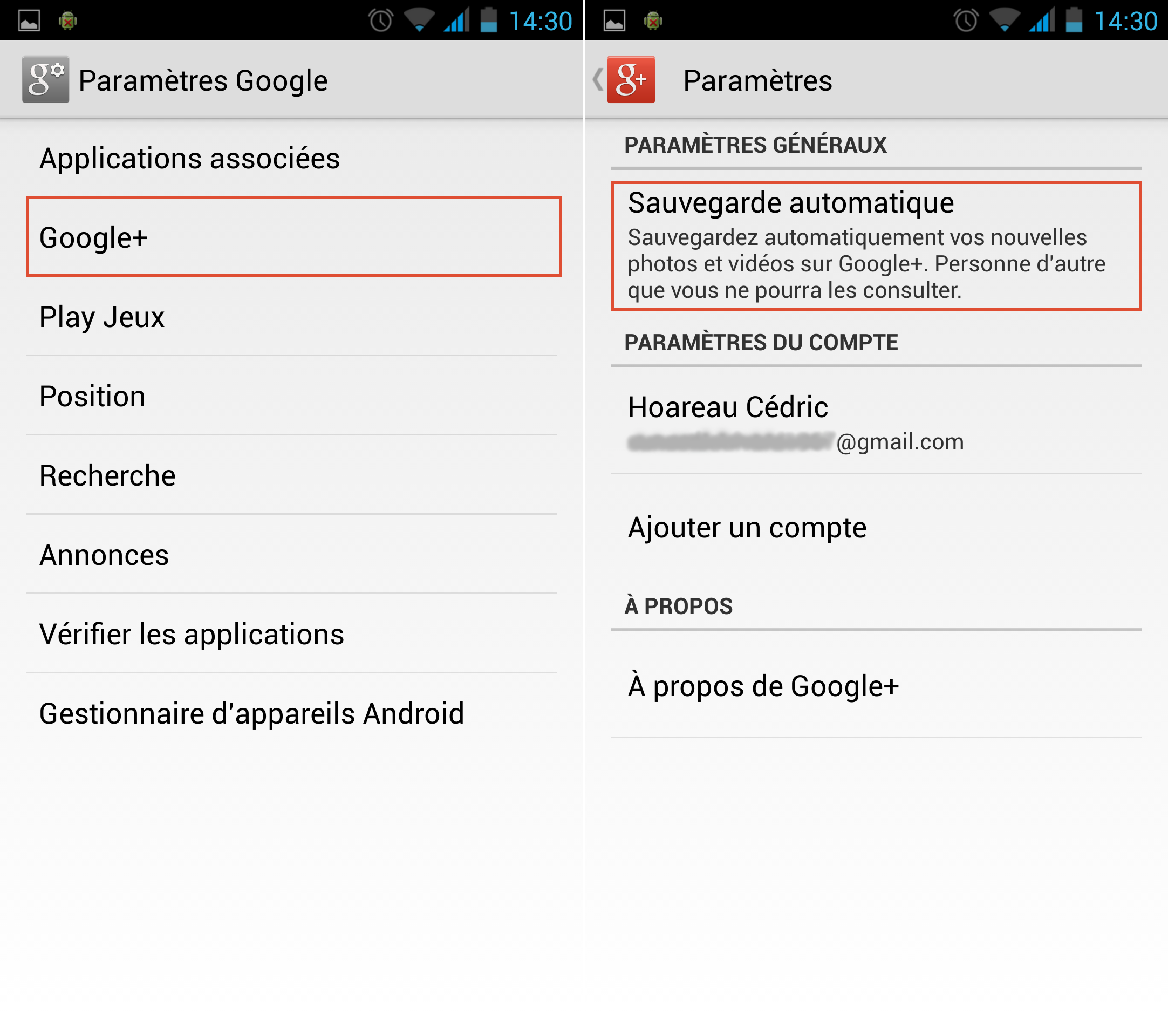 Paramètres Google+
